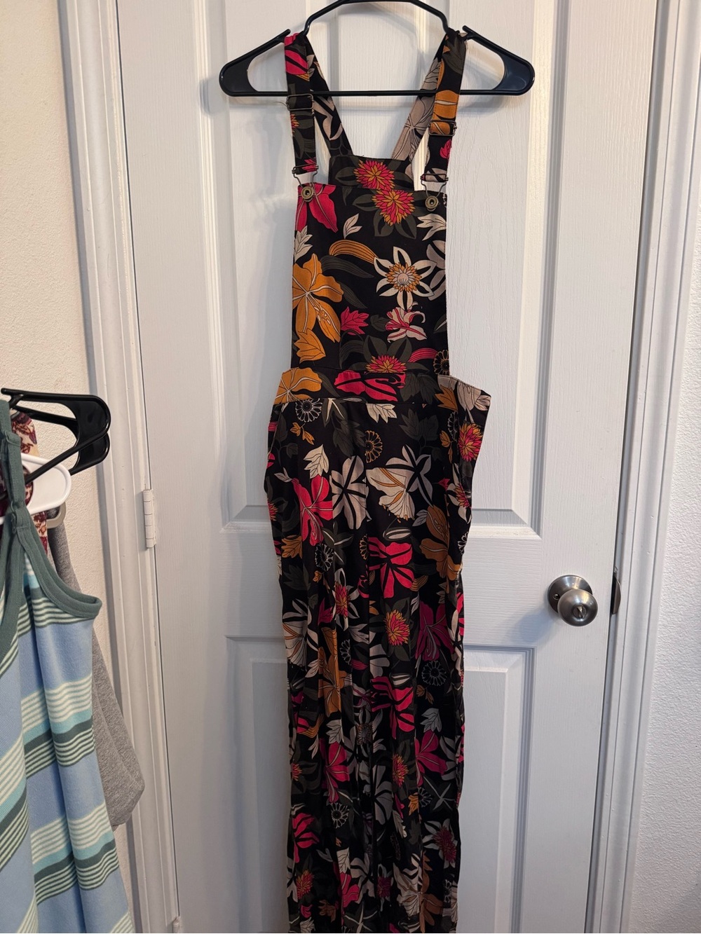 Floral Print Black Overalls NWT